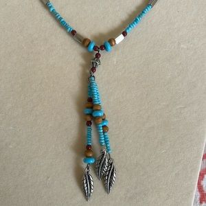 Fashion Jewelry 8” 3” Turquoise Colored Beaded Feather Necklace